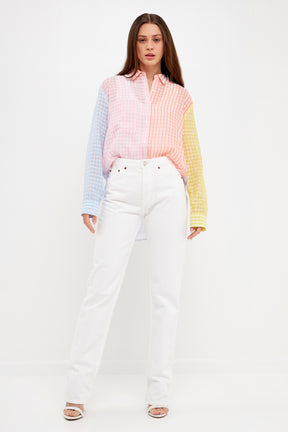ENGLISH FACTORY - Color Block Gingham Shirt - SHIRTS & BLOUSES available at Objectrare