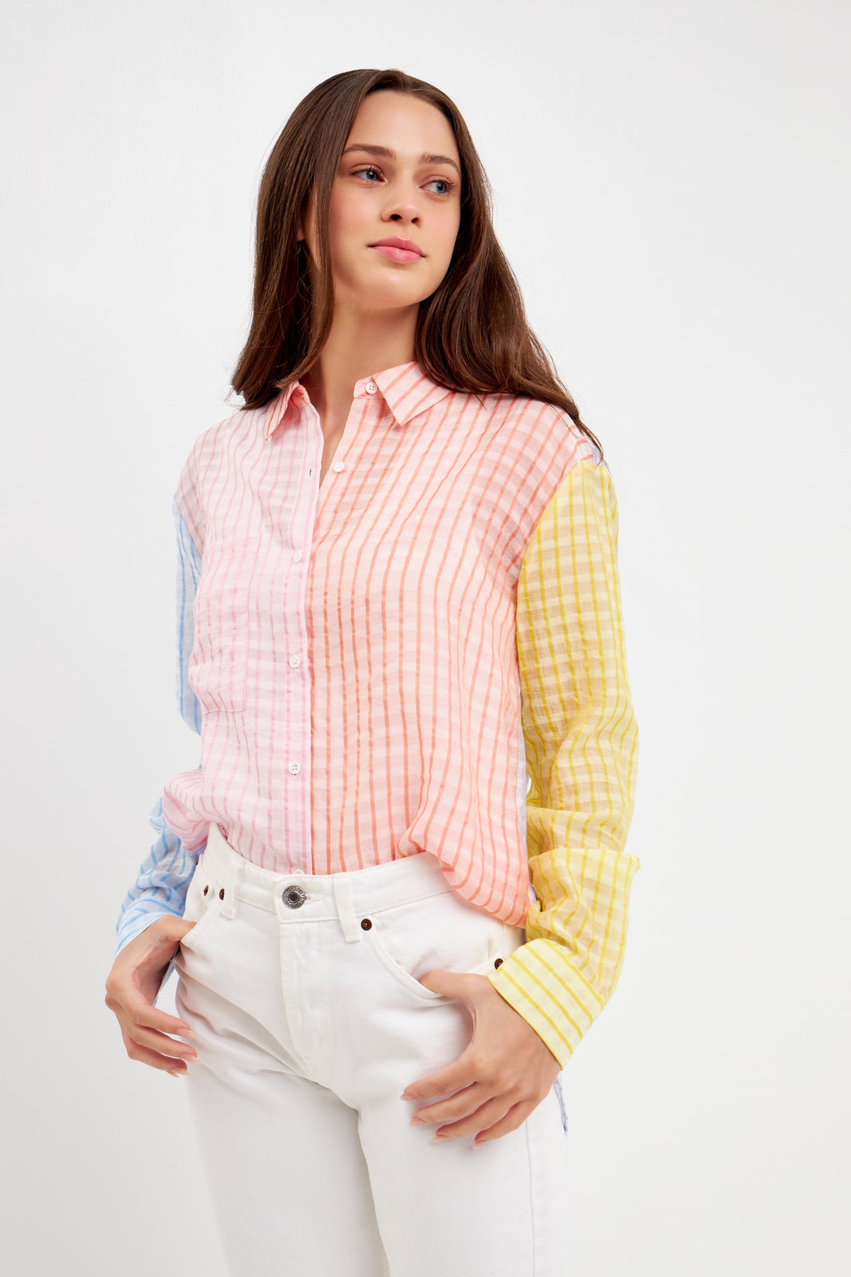 ENGLISH FACTORY - Color Block Gingham Shirt - SHIRTS & BLOUSES available at Objectrare
