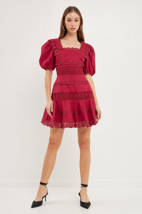 ENDLESS ROSE - Lace Fit-and-Flare Mini Dress - DRESSES available at Objectrare
