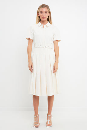 ENGLISH FACTORY - Short-Sleeve Pleated Midi Dress - DRESSES available at Objectrare