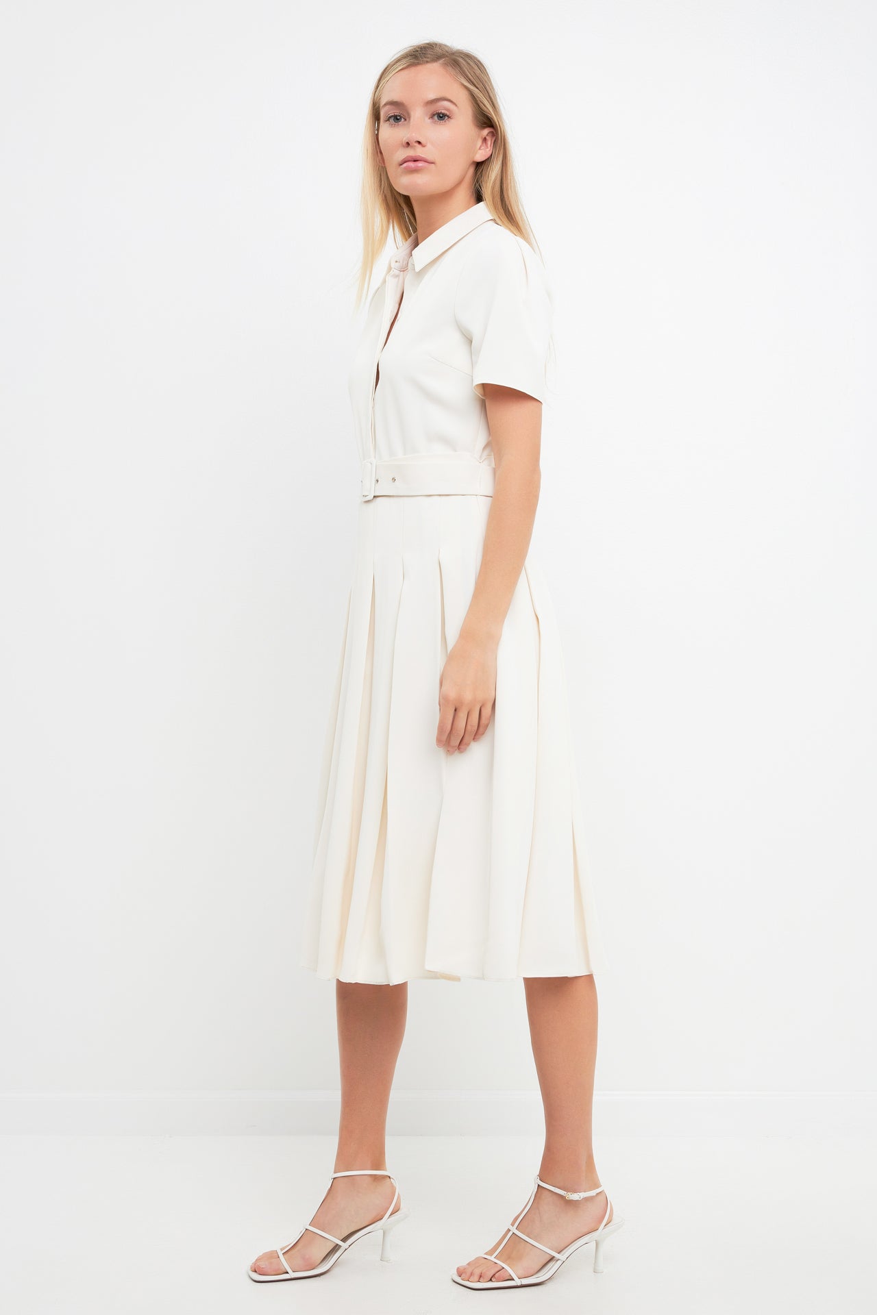 ENGLISH FACTORY - Short-Sleeve Pleated Midi Dress - DRESSES available at Objectrare