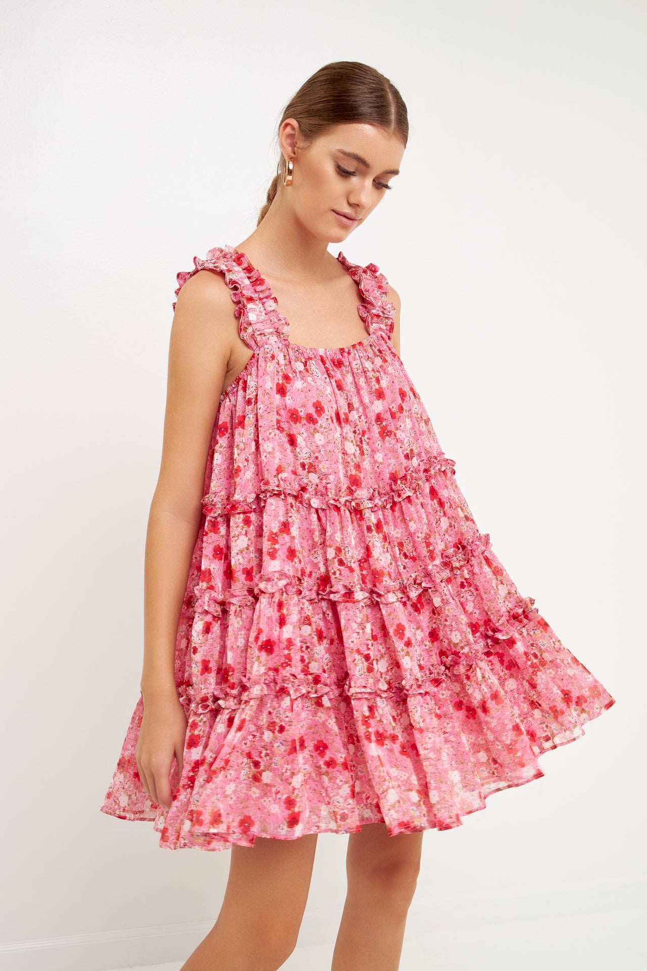 ENDLESS ROSE - Floral Chiffon Flounce Mini Dress - DRESSES available at Objectrare