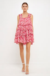 ENDLESS ROSE - Floral Chiffon Flounce Mini Dress - DRESSES available at Objectrare
