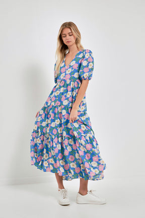 ENGLISH FACTORY - Floral Puff Sleeve Midi Dress - DRESSES available at Objectrare