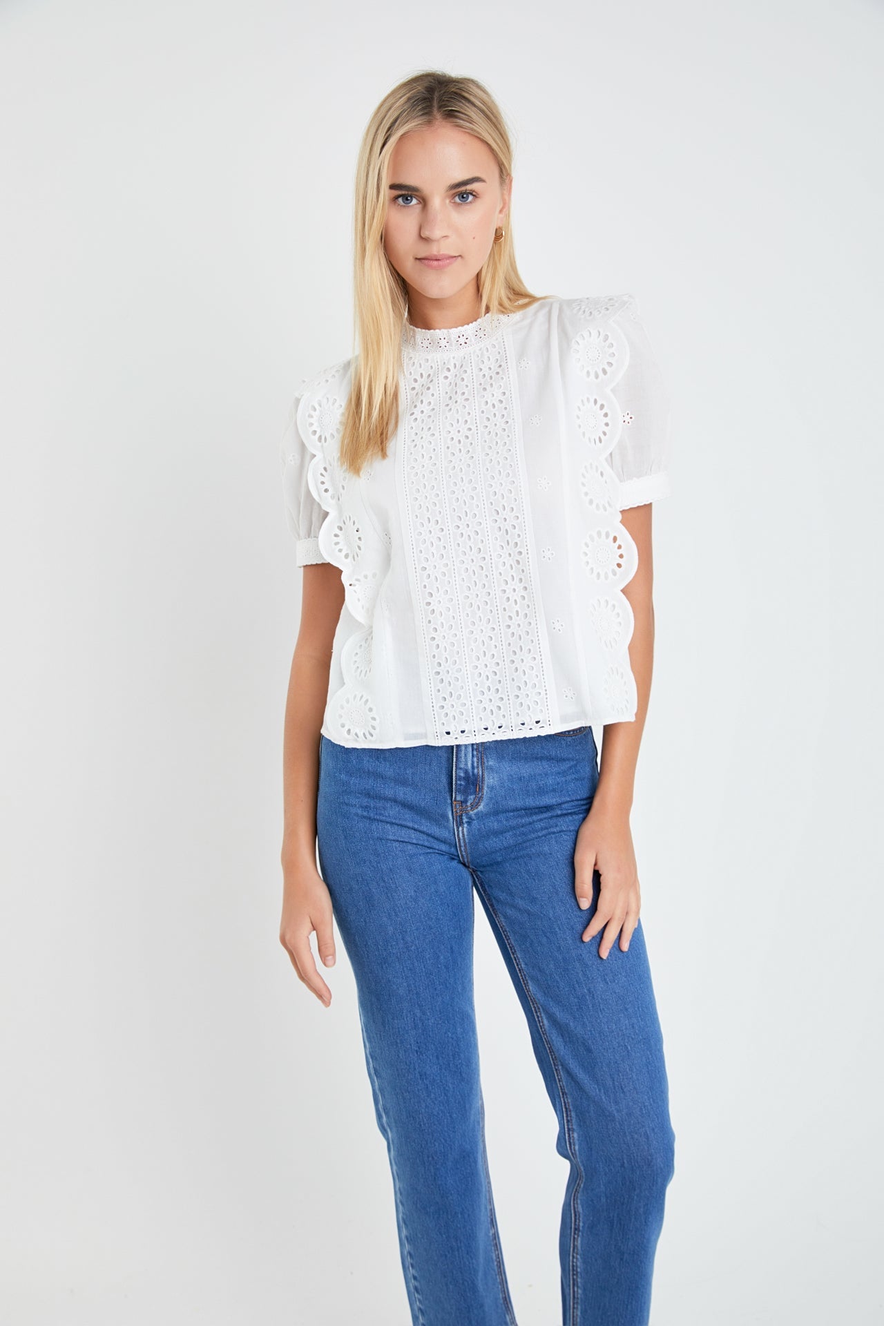 ENGLISH FACTORY - Eyelet Short Sleeve Top - TOPS available at Objectrare