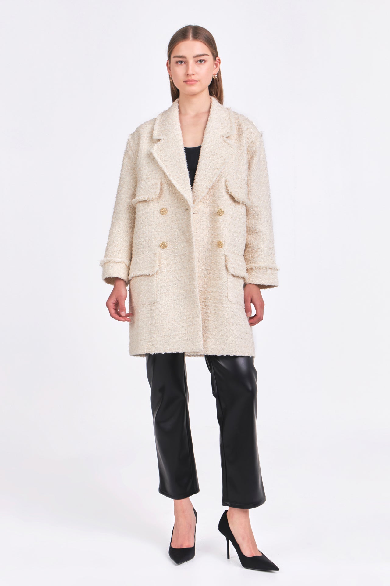 ENDLESS ROSE - Tweed Fringe Double Breast Coat - COATS available at Objectrare