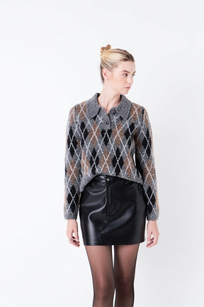 GREY LAB - Argyle Collared Sweater - SWEATERS & KNITS available at Objectrare