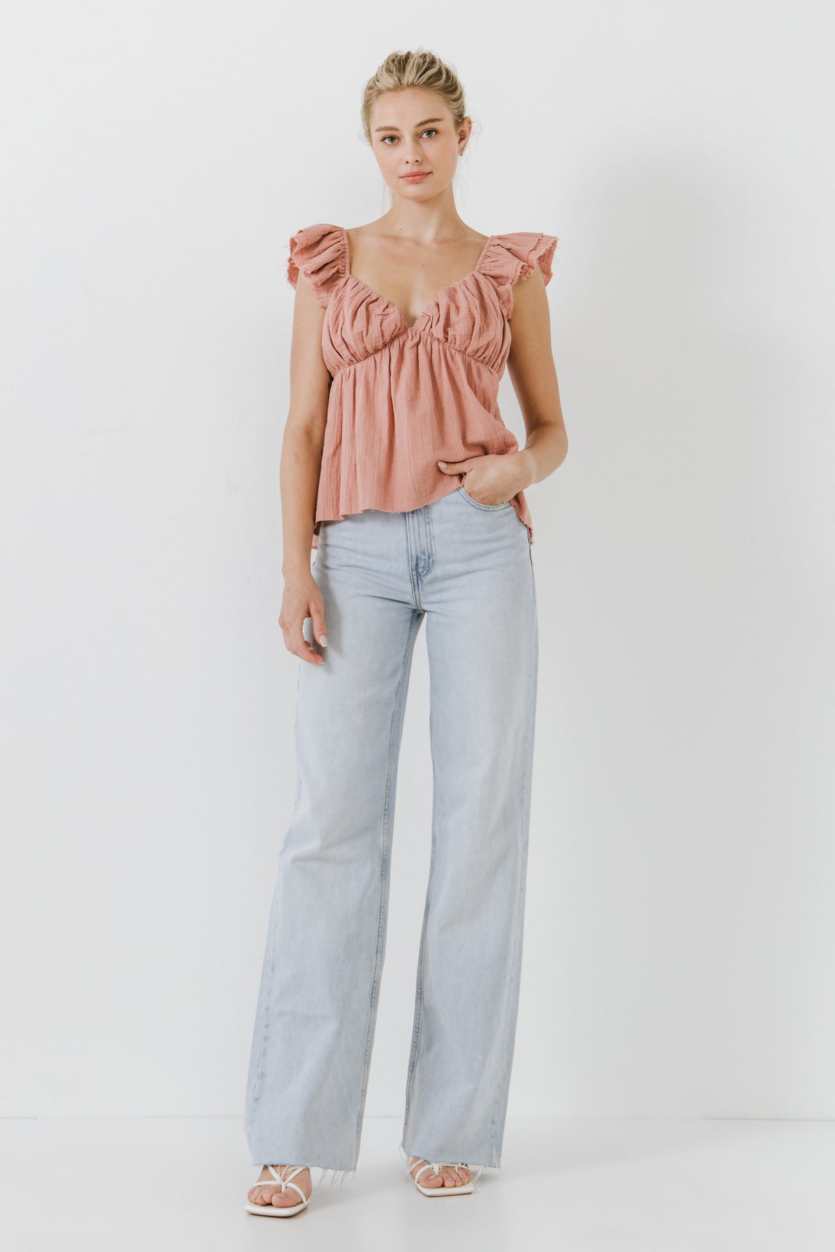 FREE THE ROSES - Sweet Heart Neck Raw Edge Top - TOPS available at Objectrare