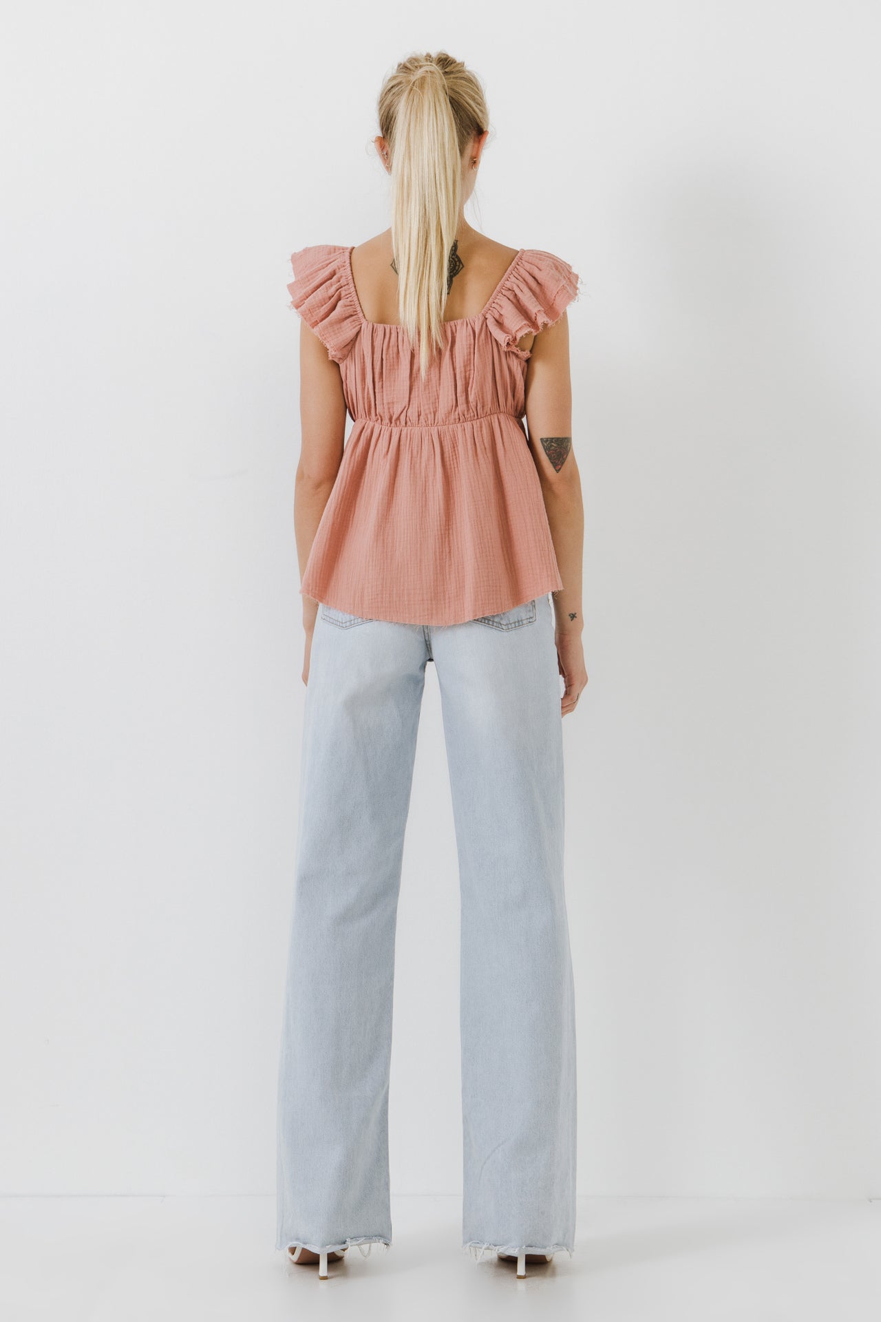 FREE THE ROSES - Sweet Heart Neck Raw Edge Top - TOPS available at Objectrare