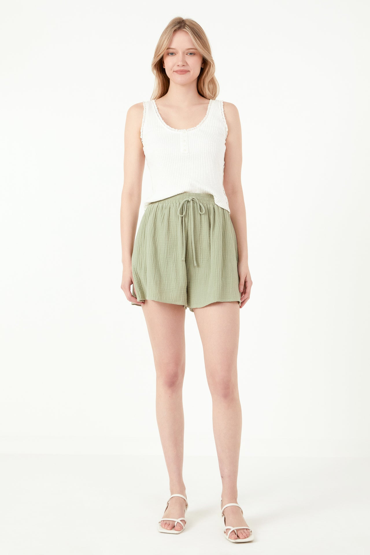 FREE THE ROSES - Gauze Shorts With Thick Elastic Band And Pockets - SHORTS available at Objectrare