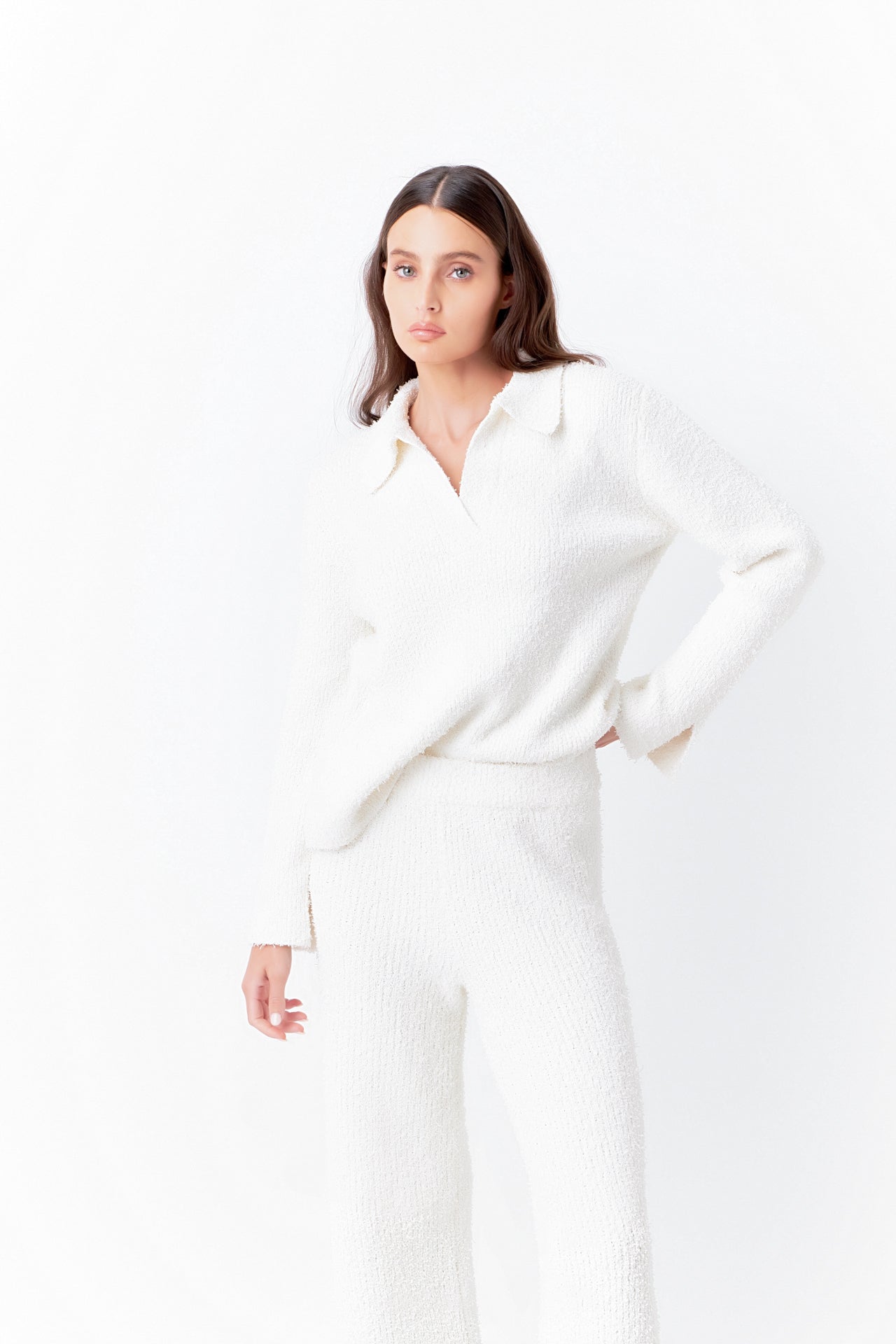 ENDLESS ROSE - Textured Fuzzy Collared Sweater - SWEATERS & KNITS available at Objectrare