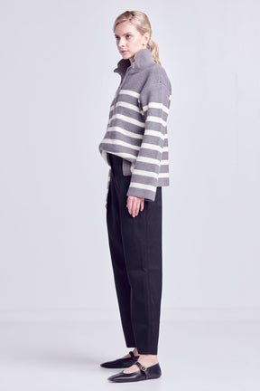 ENGLISH FACTORY - Striped Half-Zip Sweater - SWEATERS & KNITS available at Objectrare