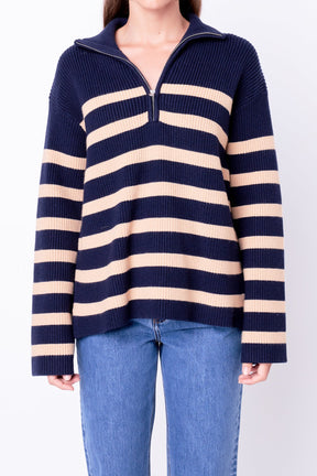 ENGLISH FACTORY - Striped Half-Zip Sweater - SWEATERS & KNITS available at Objectrare
