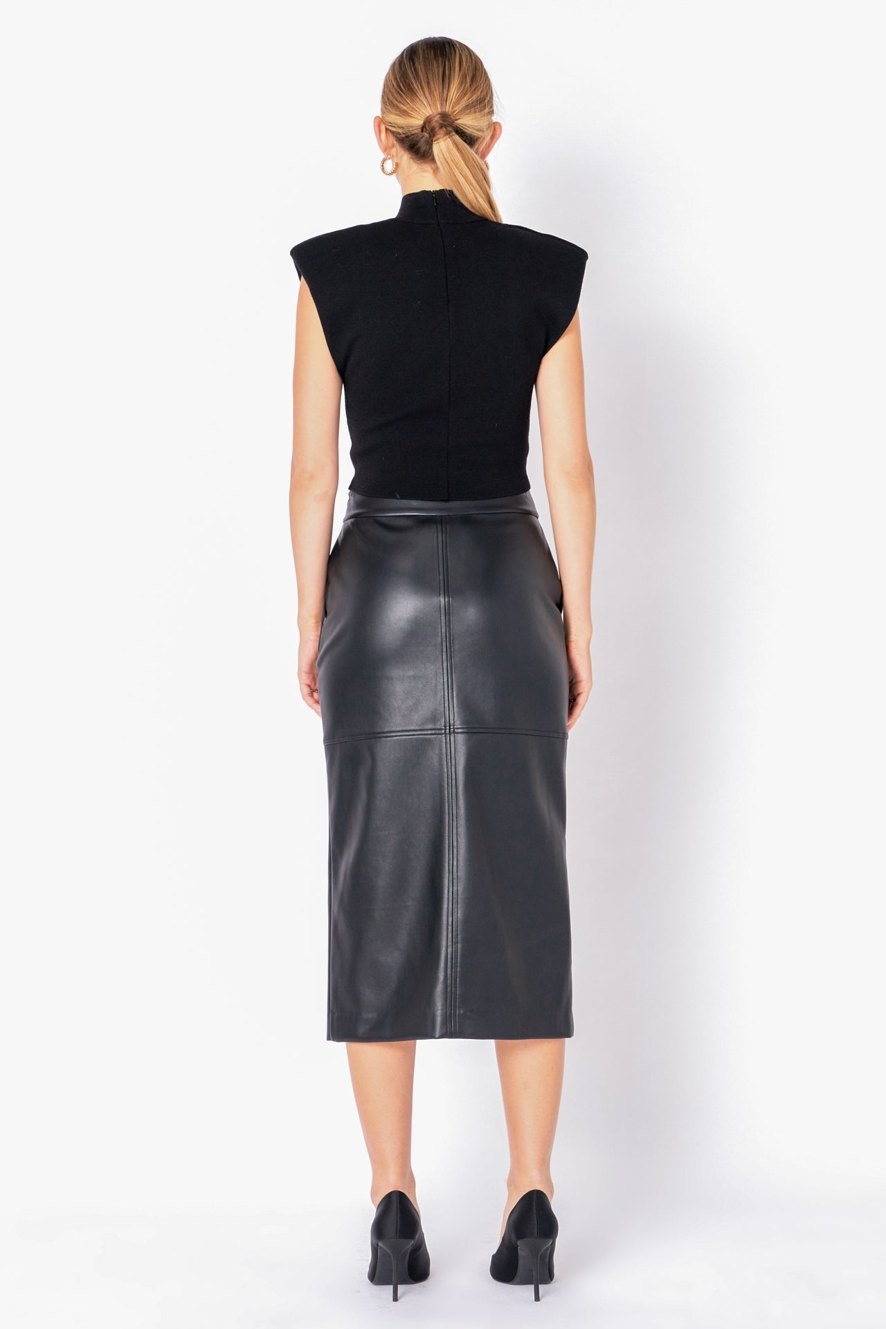 ENDLESS ROSE - Leather Front Slit Midi Skirt - SKIRTS available at Objectrare