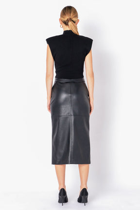 ENDLESS ROSE - Leather Front Slit Midi Skirt - SKIRTS available at Objectrare