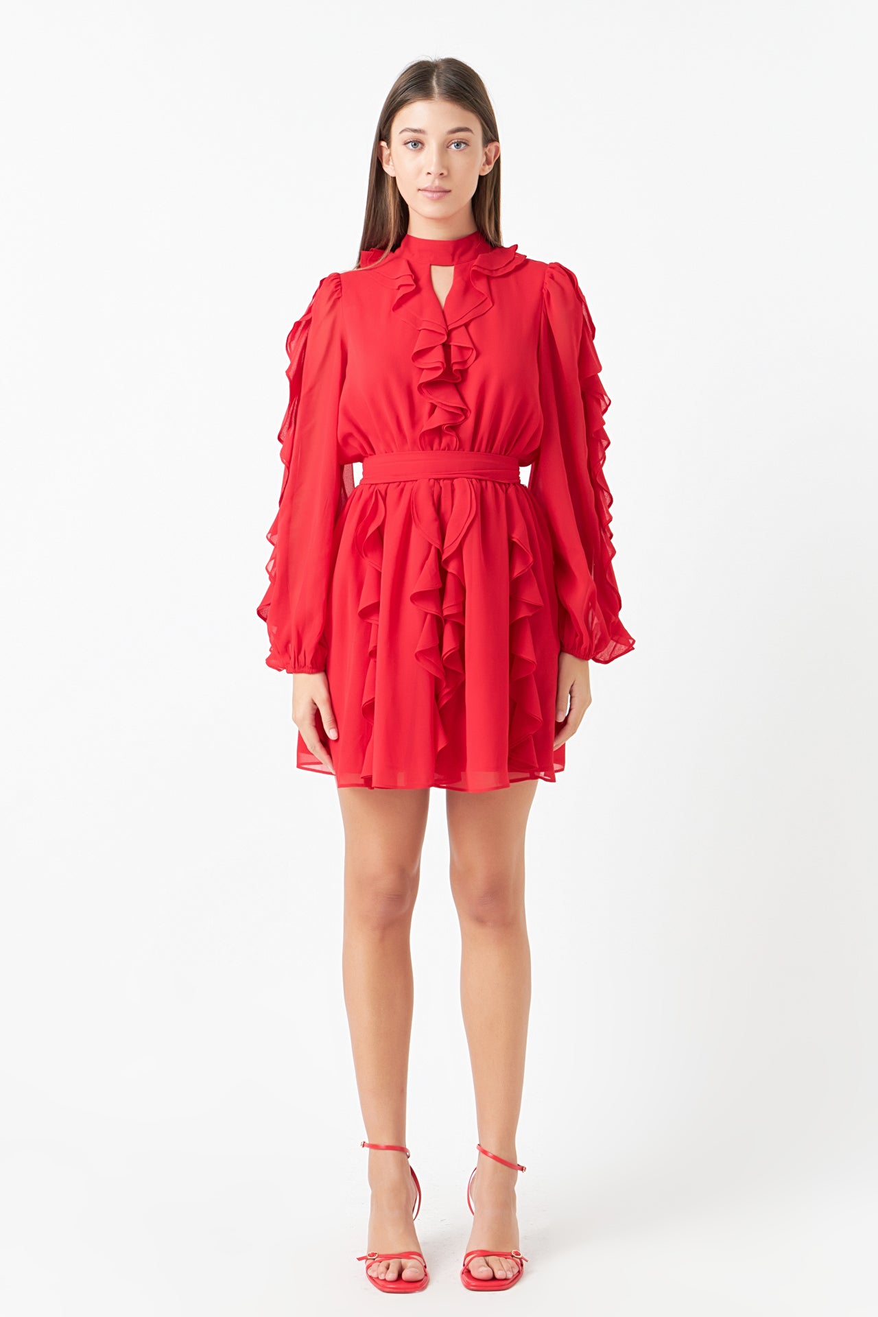 ENDLESS ROSE - Chiffon Ruffled V Mini Dress - DRESSES available at Objectrare