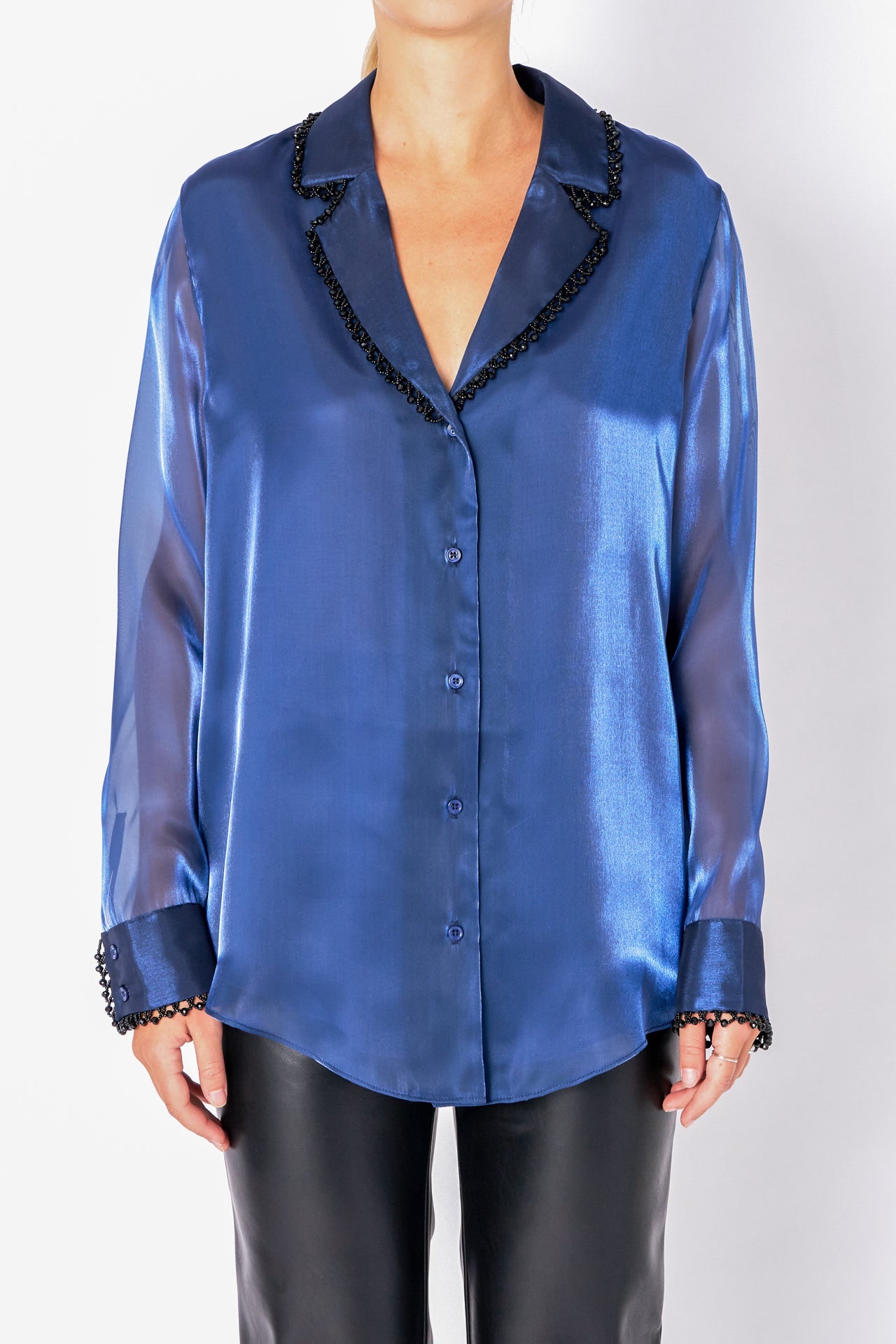 ENDLESS ROSE - Beaded Collar Relaxed Blouse - SHIRTS & BLOUSES available at Objectrare