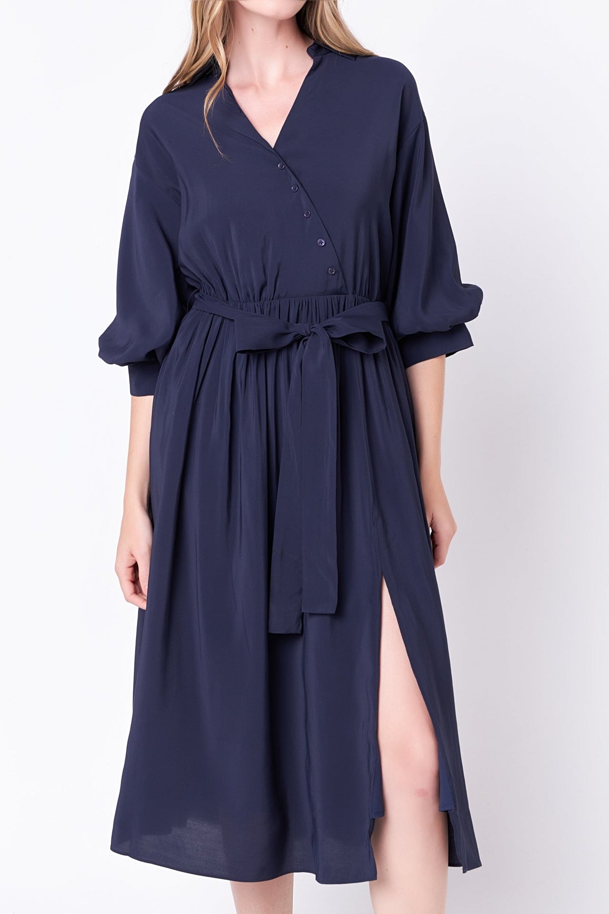 ENGLISH FACTORY - Angled Buttoned Wrap Midi Dress - DRESSES available at Objectrare
