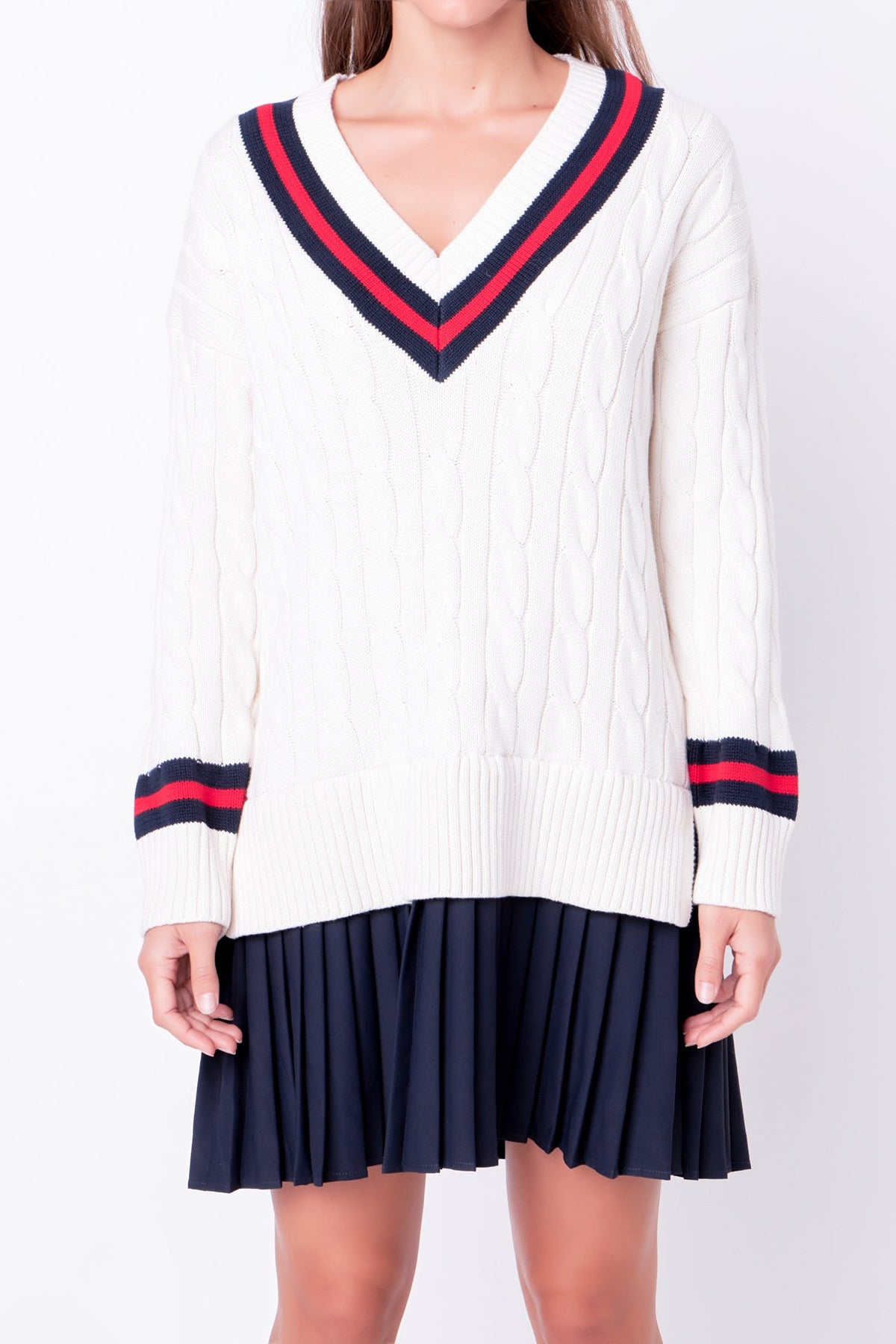 ENGLISH FACTORY - Cable Knit Pleated Sweater Dress - DRESSES available at Objectrare