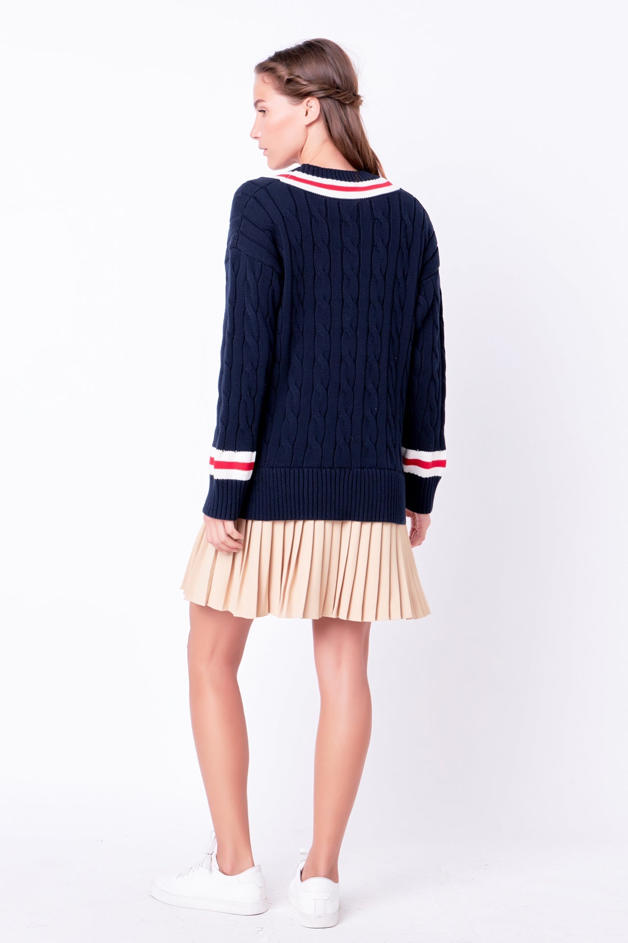 ENGLISH FACTORY - Cable Knit Pleated Sweater Dress - DRESSES available at Objectrare