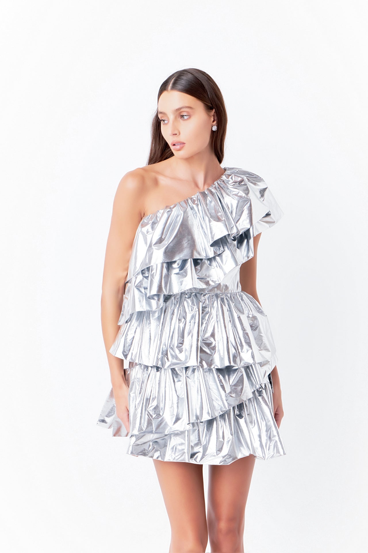ENDLESS ROSE - Metallic Tiered Mini Dress - DRESSES available at Objectrare