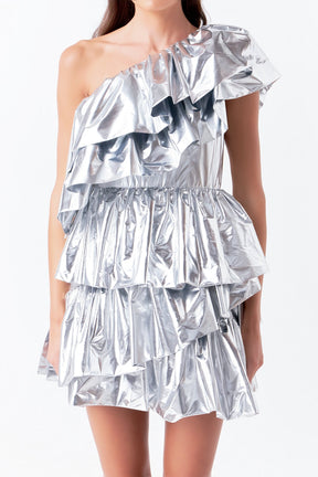 ENDLESS ROSE - Metallic Tiered Mini Dress - DRESSES available at Objectrare
