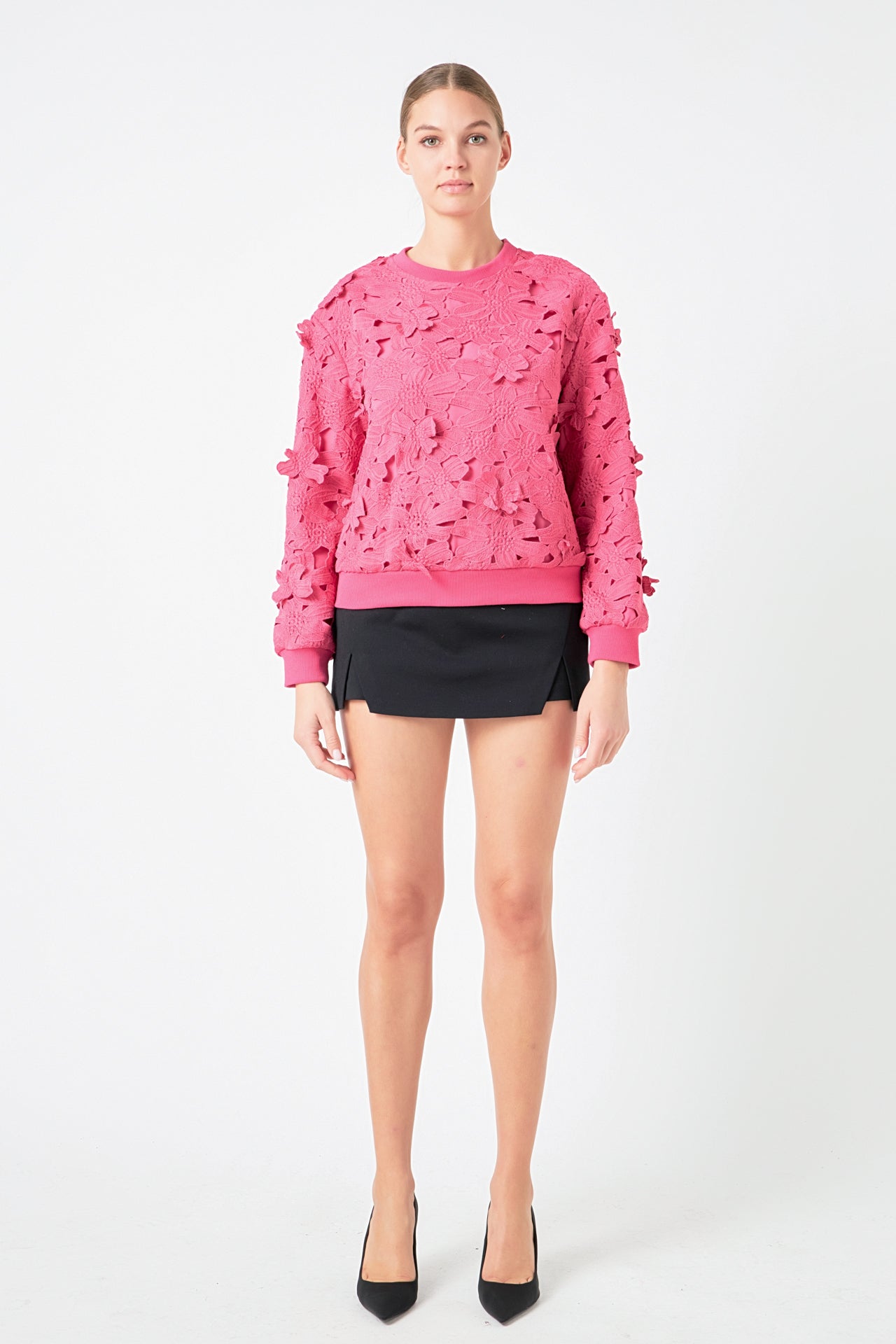 ENDLESS ROSE - Floral Lace Sweater - HOODIES &SWEATSHIRTS available at Objectrare