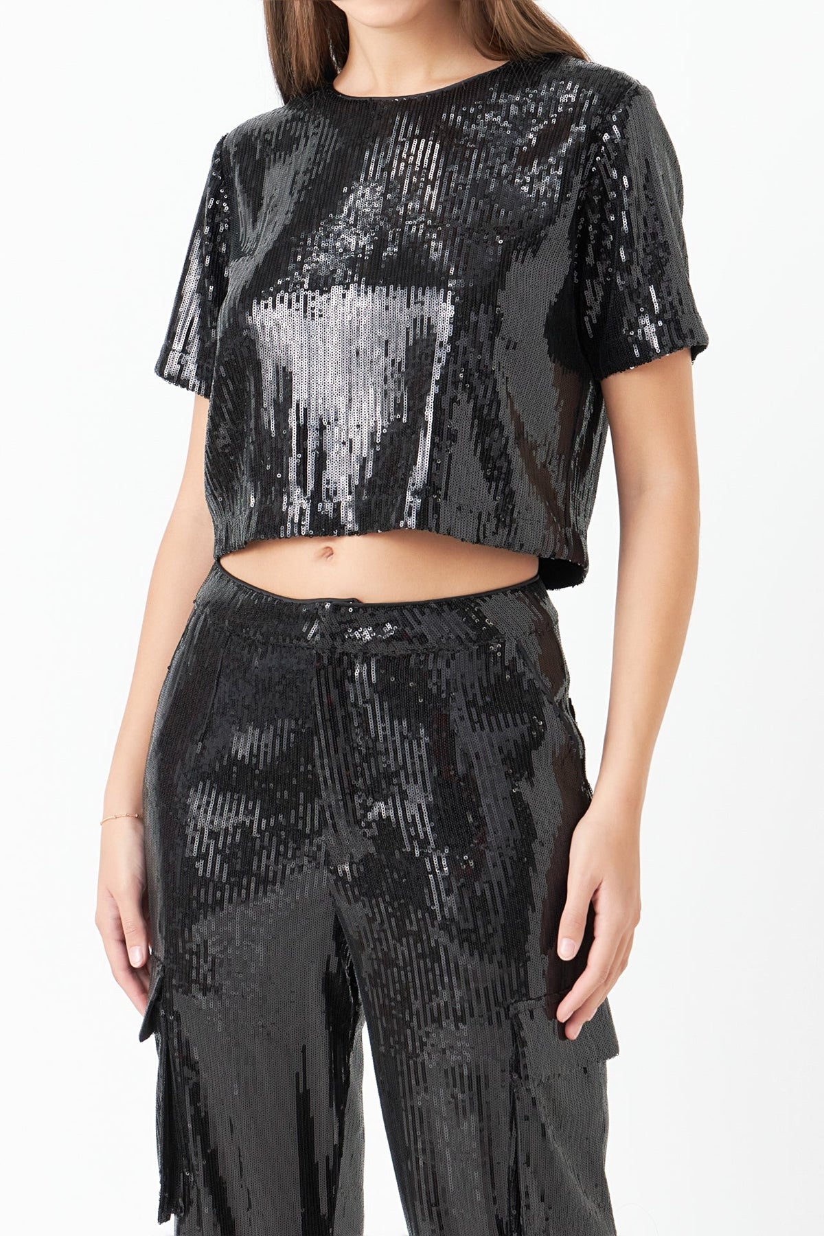 ENDLESS ROSE - Sequins Cropped T Top - T-SHIRTS available at Objectrare