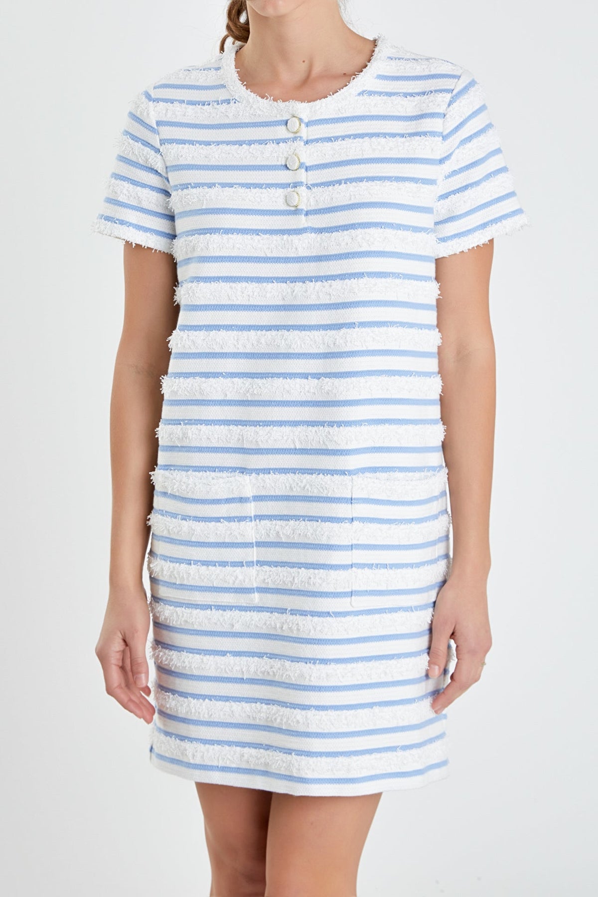 ENGLISH FACTORY - Fringed Striped Polo Mini Dress - DRESSES available at Objectrare
