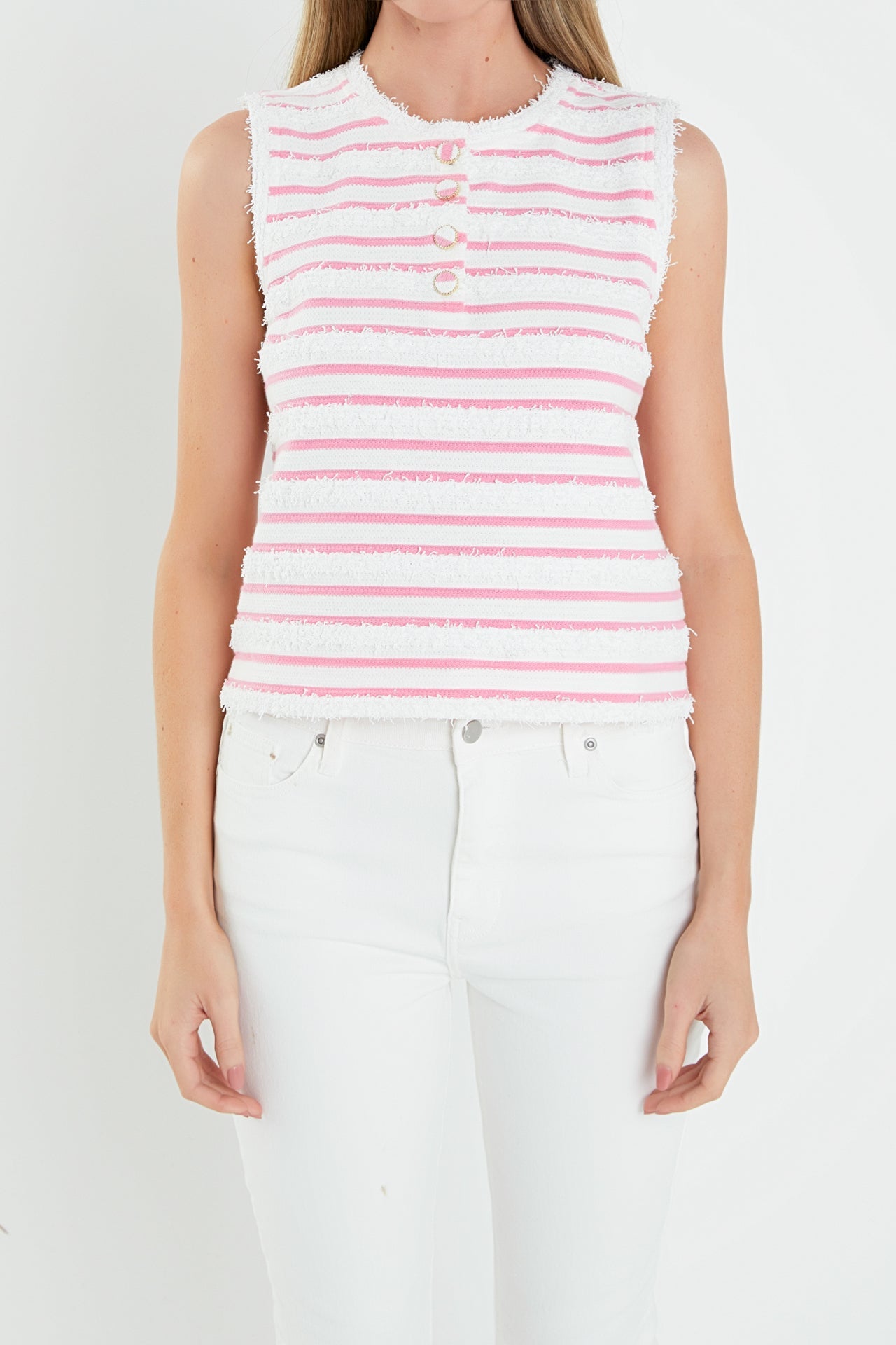 ENGLISH FACTORY - Fringed Striped Sleevless Top - TOPS available at Objectrare