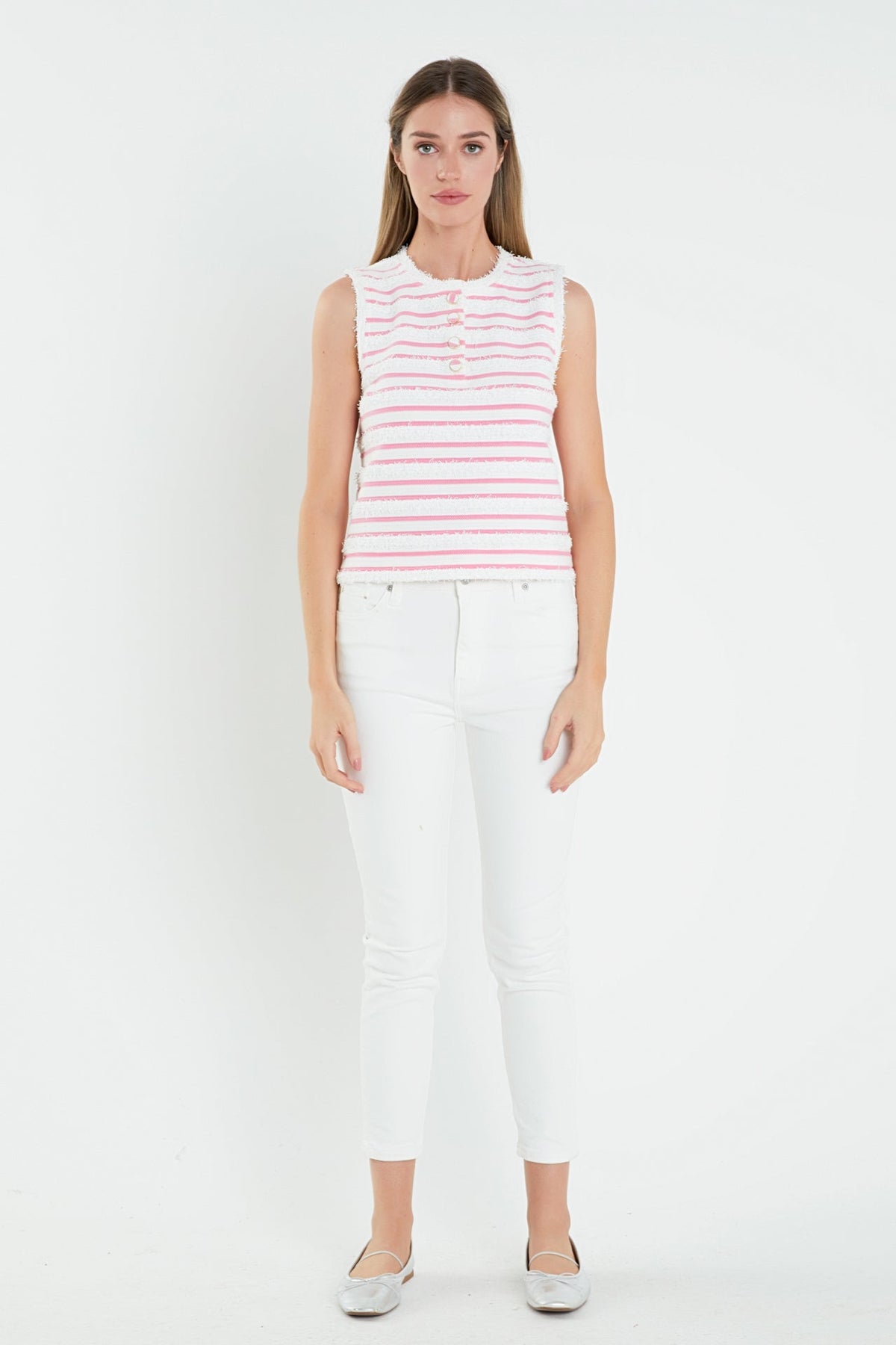 ENGLISH FACTORY - Fringed Striped Sleevless Top - TOPS available at Objectrare