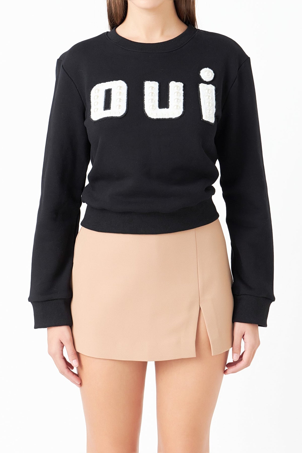 ENDLESS ROSE - Oui Pearl Embellished Sweatshirt - HOODIES & SWEATSHIRTS available at Objectrare
