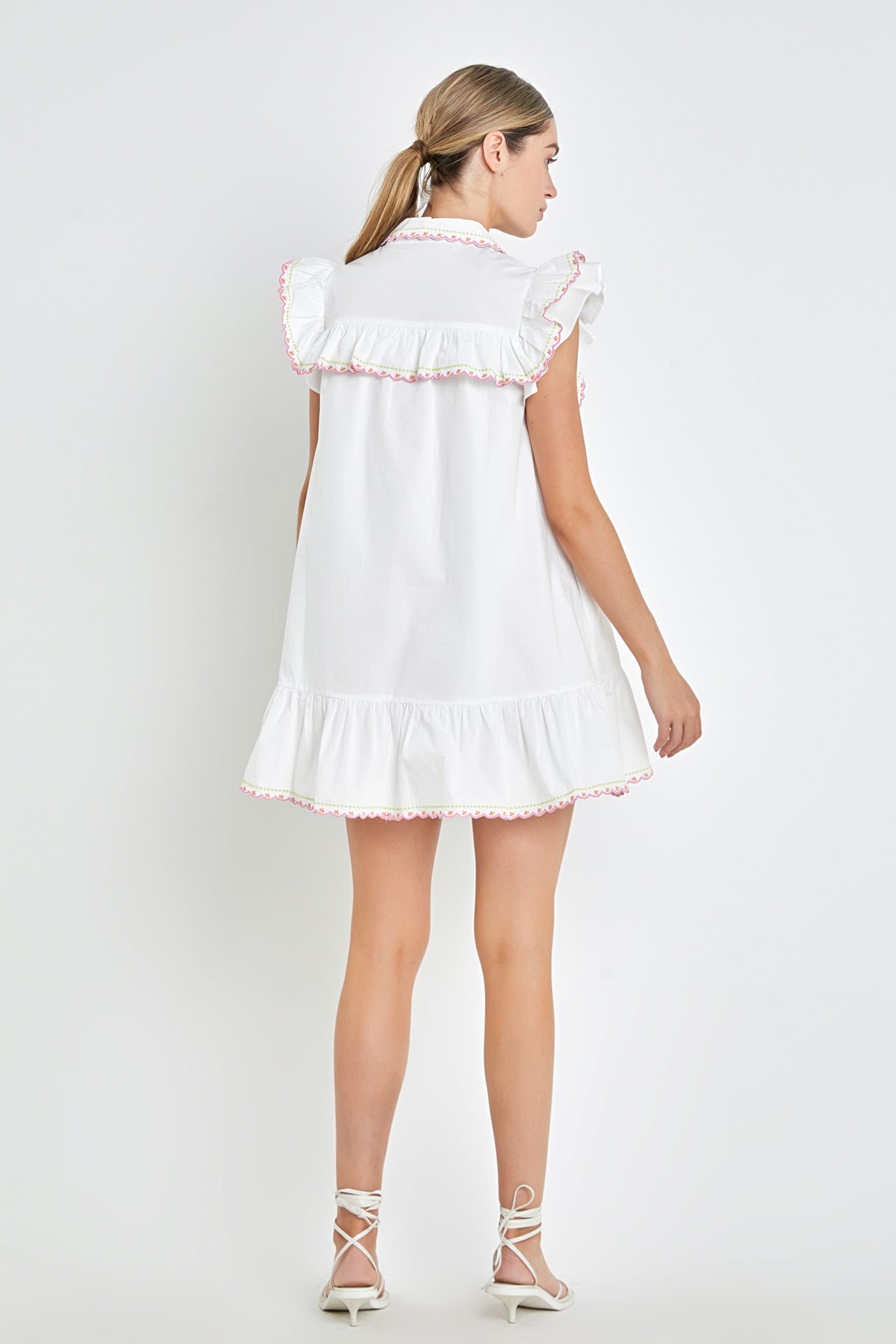 ENGLISH FACTORY - Floral Embroidered Collared Mini Dress - DRESSES available at Objectrare