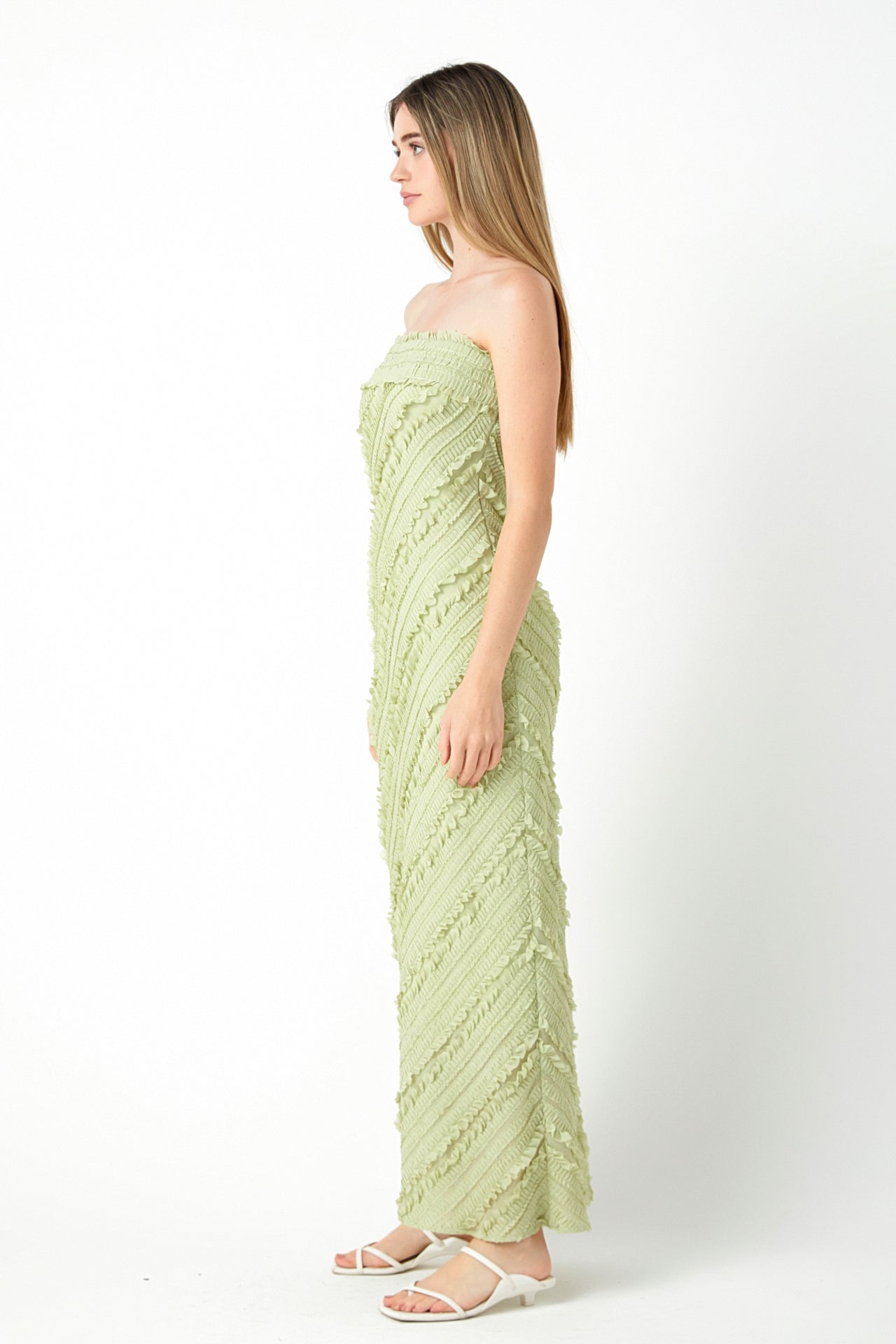 Strapless Ruffle Maxi Dress