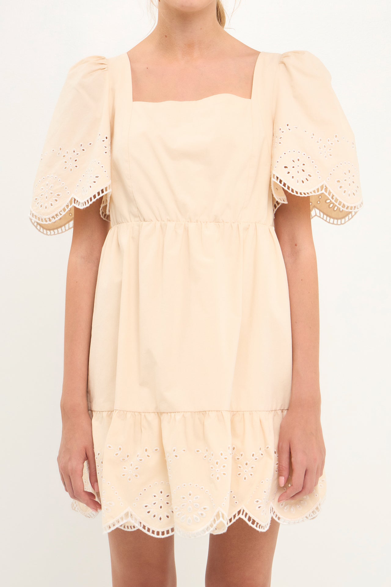 ENGLISH FACTORY - Embroidered Ruffle Square Neck Mini Dress - DRESSES available at Objectrare