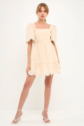 ENGLISH FACTORY - Embroidered Ruffle Square Neck Mini Dress - DRESSES available at Objectrare