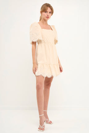ENGLISH FACTORY - Embroidered Ruffle Square Neck Mini Dress - DRESSES available at Objectrare