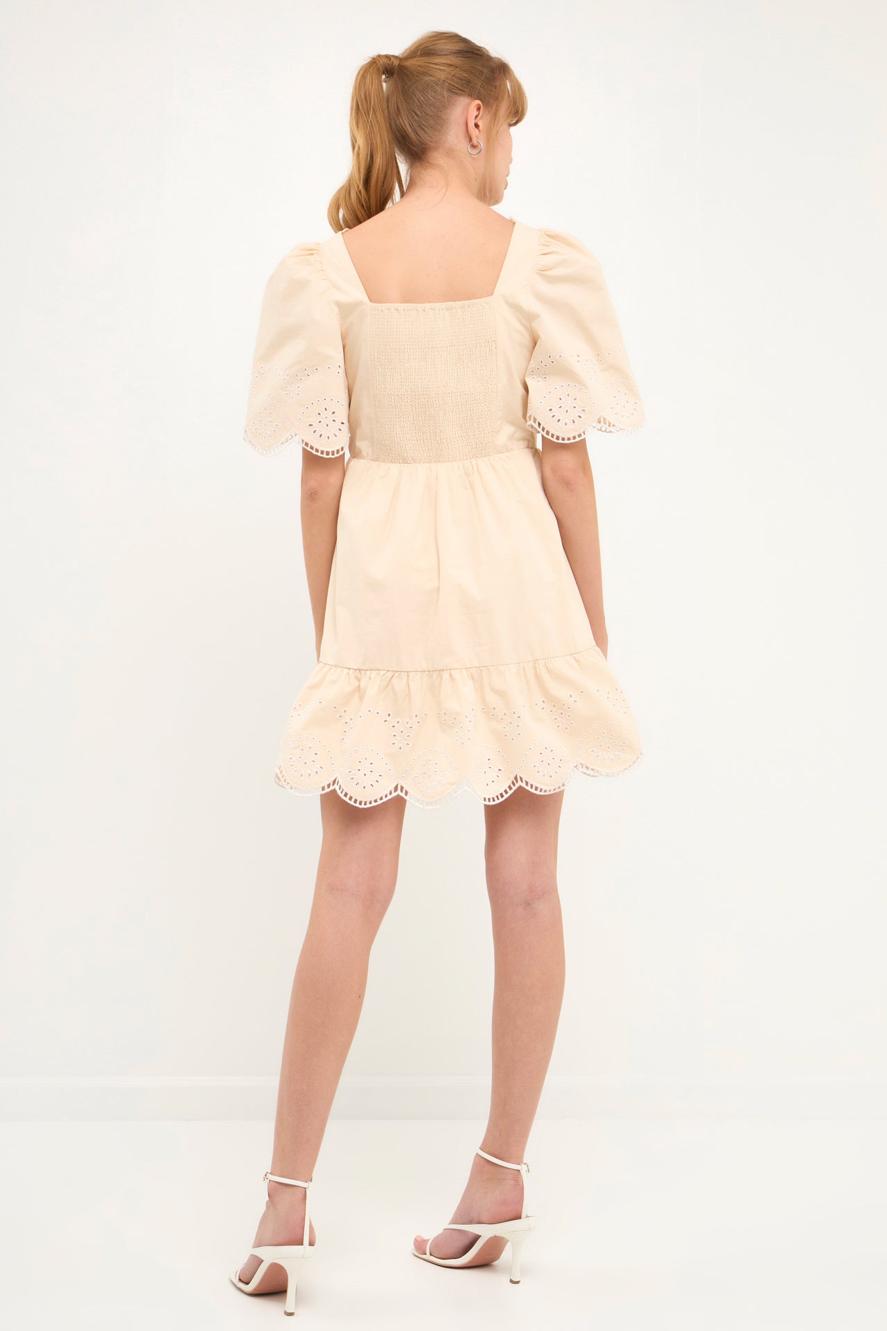 ENGLISH FACTORY - Embroidered Ruffle Square Neck Mini Dress - DRESSES available at Objectrare