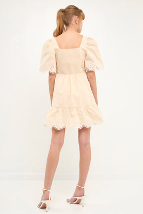 ENGLISH FACTORY - Embroidered Ruffle Square Neck Mini Dress - DRESSES available at Objectrare