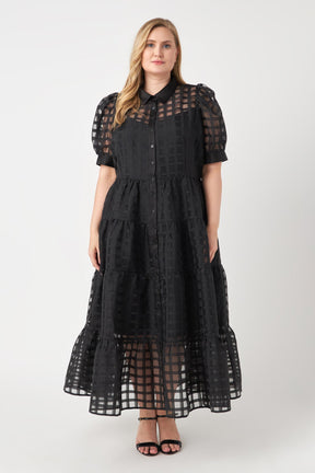 ENGLISH FACTORY - Gridded Organza Tiered Maxi Dress - DRESSES available at Objectrare