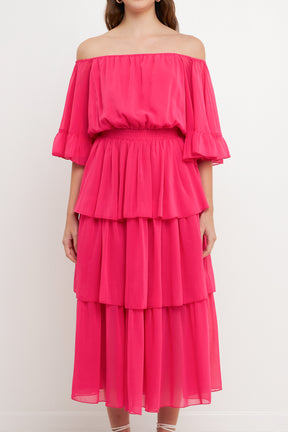 ENDLESS ROSE - Off-The-Shoulder Tiered Maxi Dress - DRESSES available at Objectrare