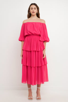 ENDLESS ROSE - Off-The-Shoulder Tiered Maxi Dress - DRESSES available at Objectrare