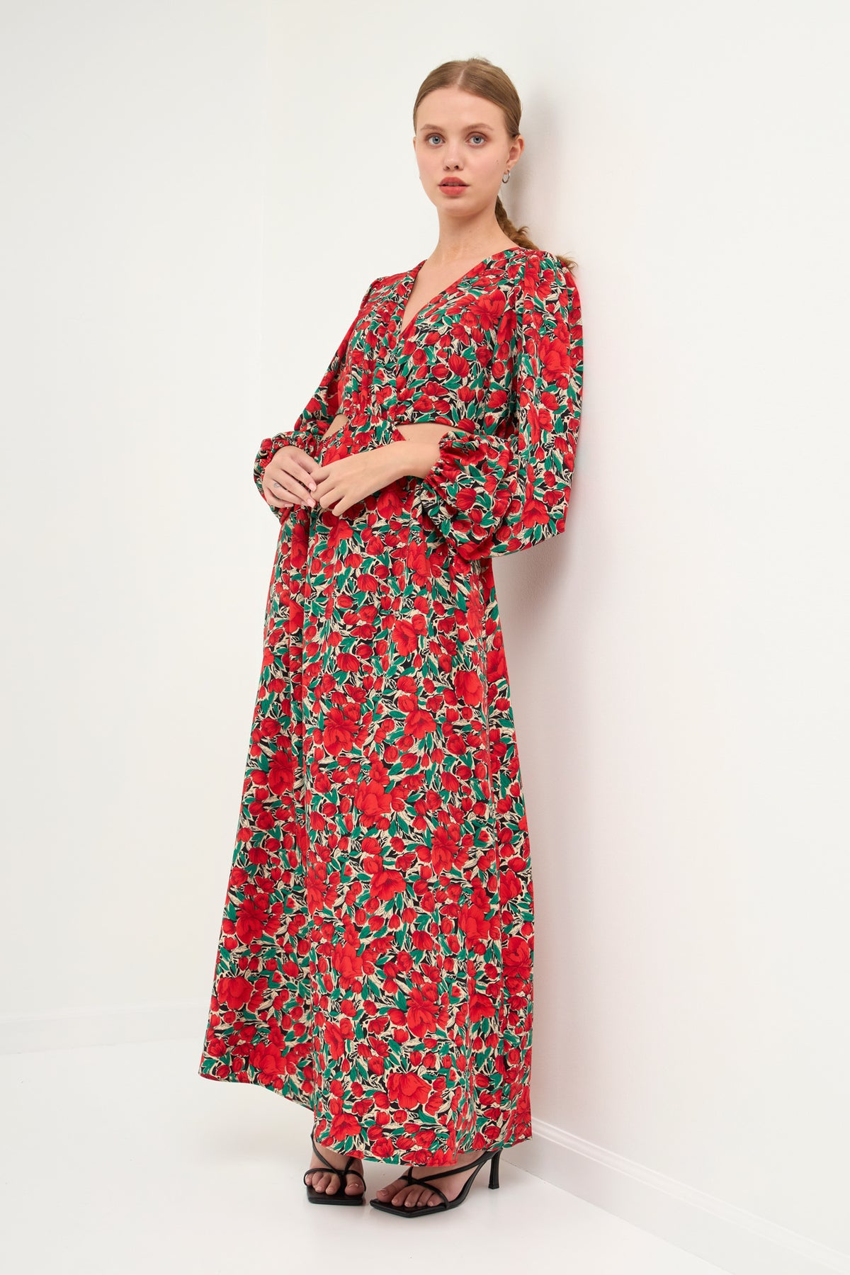 ENDLESS ROSE - Side Cut Out Floral Maxi Dress - DRESSES available at Objectrare
