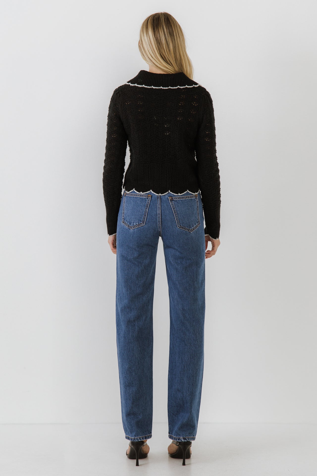 ENDLESS ROSE - Scallop Collared Trim Knit Cardigan - SWEATERS & KNITS available at Objectrare