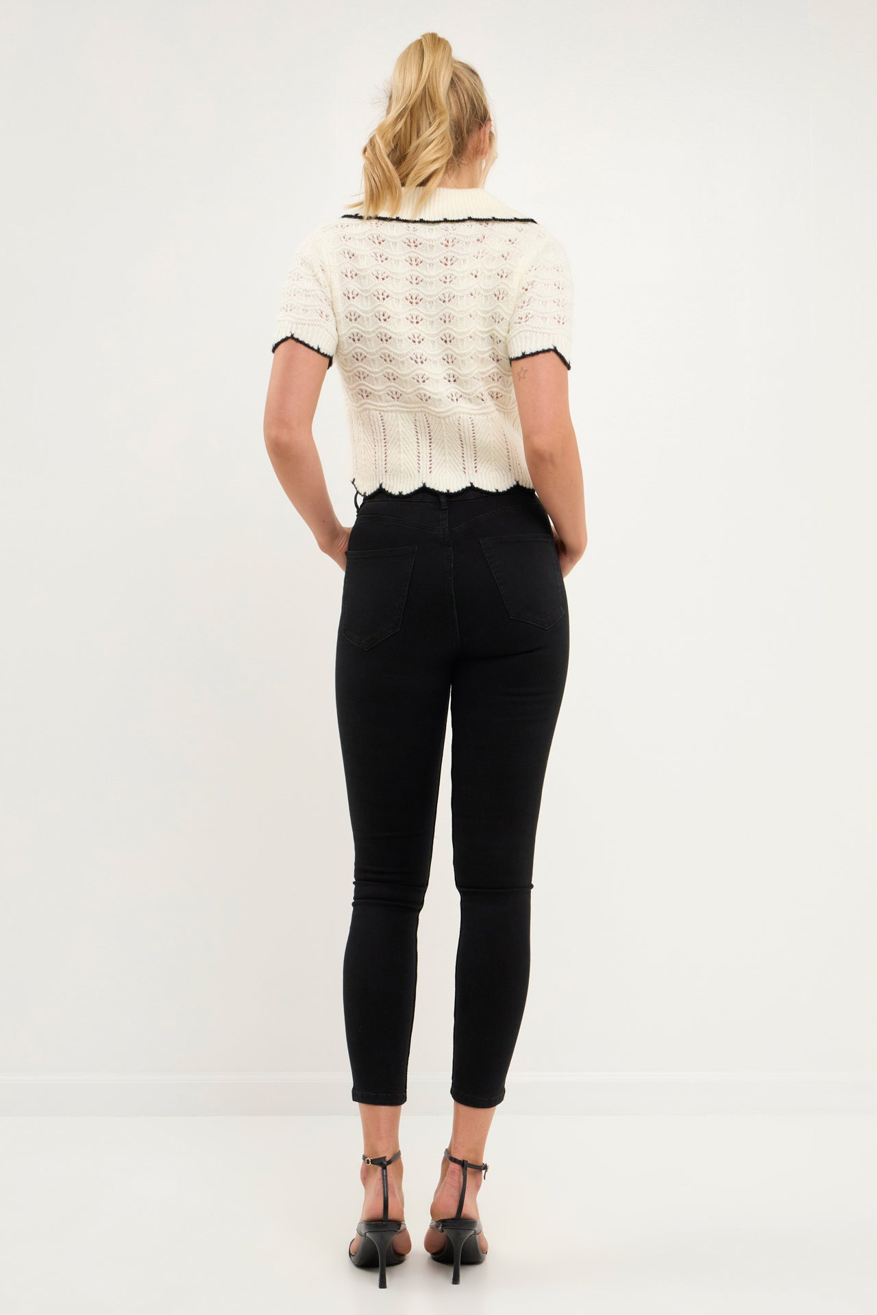 ENDLESS ROSE - Short Puff Sleeve Scalloped Knit Top - SWEATERS & KNITS available at Objectrare