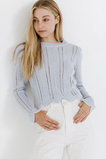 ENGLISH FACTORY - Scallop Contrast Trimmed Knit Sweater - SWEATERS & KNITS available at Objectrare