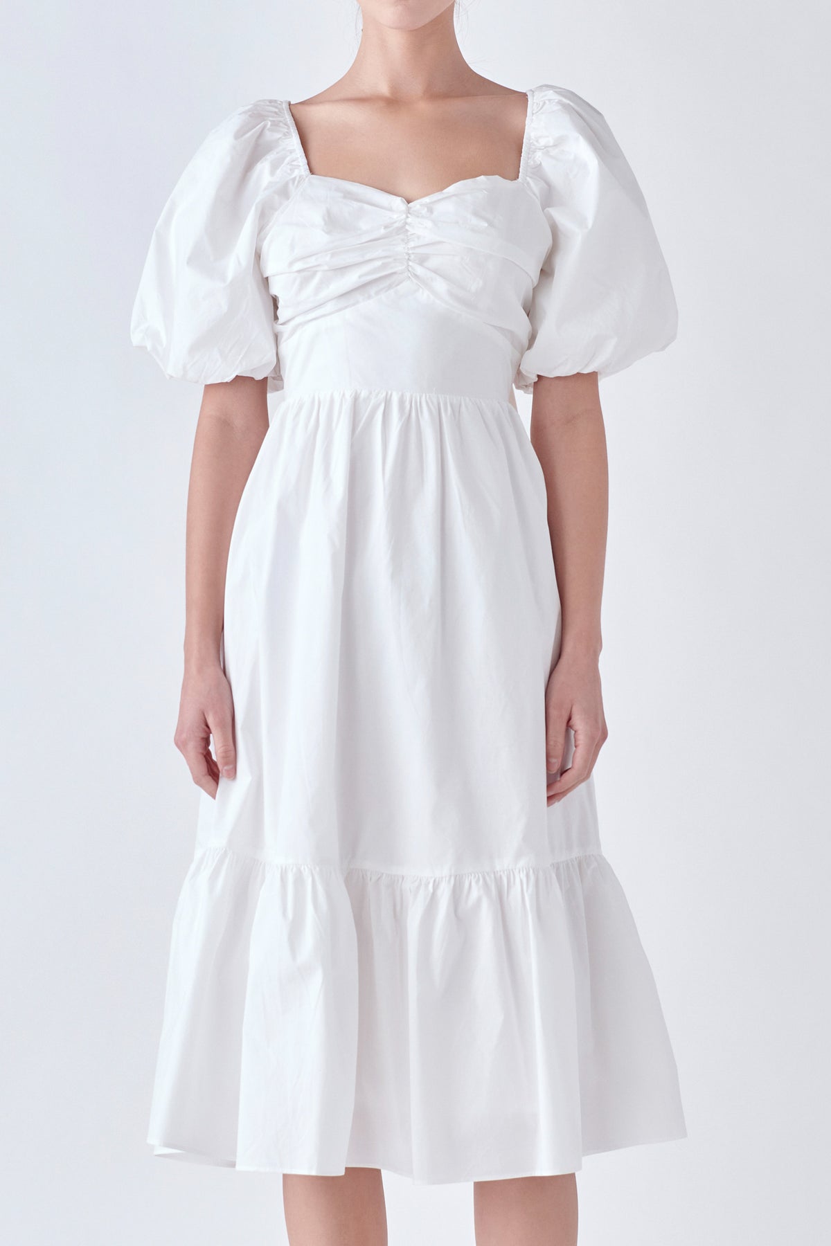 ENGLISH FACTORY - Puff Sleeve Back Bow Midi Dress - DRESSES available at Objectrare