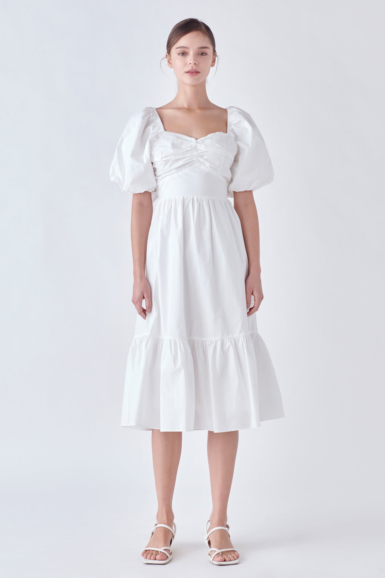 ENGLISH FACTORY - Puff Sleeve Back Bow Midi Dress - DRESSES available at Objectrare