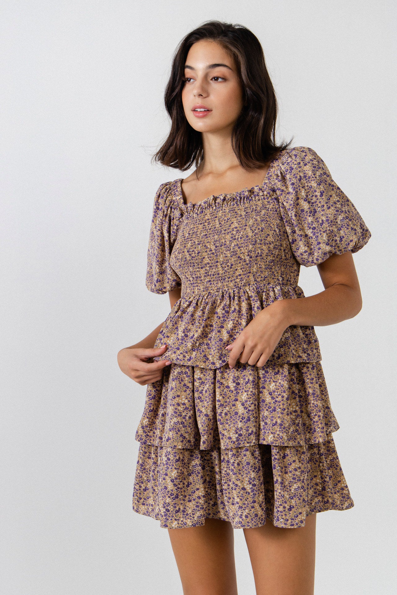 FREE THE ROSES - Puff Sleeve Ruffled Mini Dress - DRESSES available at Objectrare
