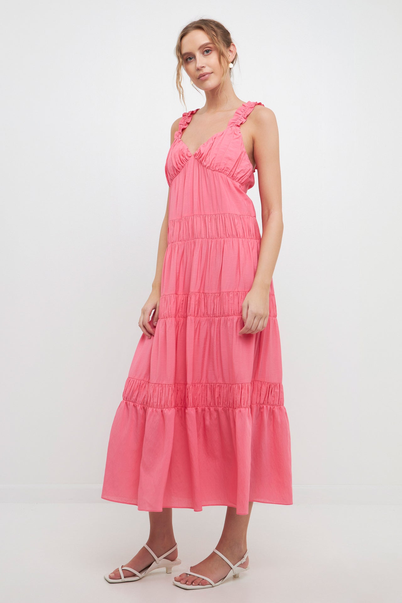 FREE THE ROSES - Ruched Layered Sweetheart Maxi Dress - DRESSES available at Objectrare